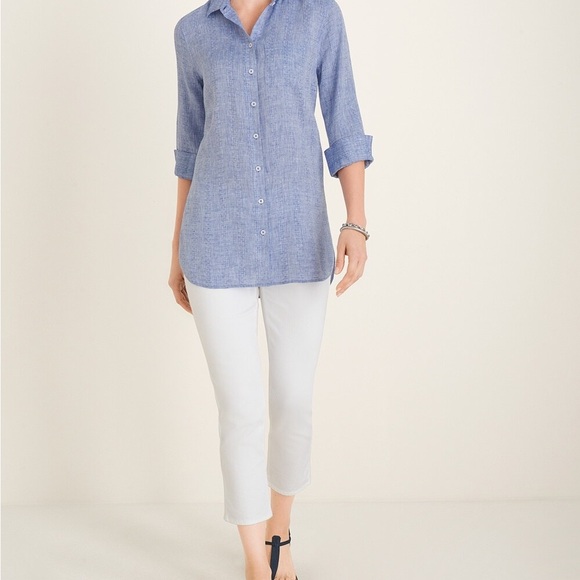 No-Iron Linen High-Low Shirttail-Hem Tunic - Picture 4 of 7